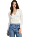 Ultra Flirt Juniors Cable-Knit Surplice Cropped Sweater