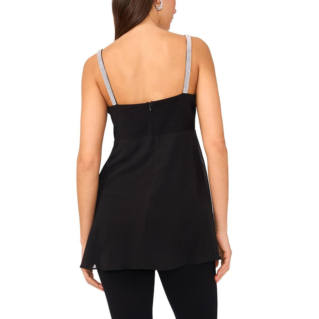 Msk Women's Rhinestone-Strap Overlay Tunic Top - Black