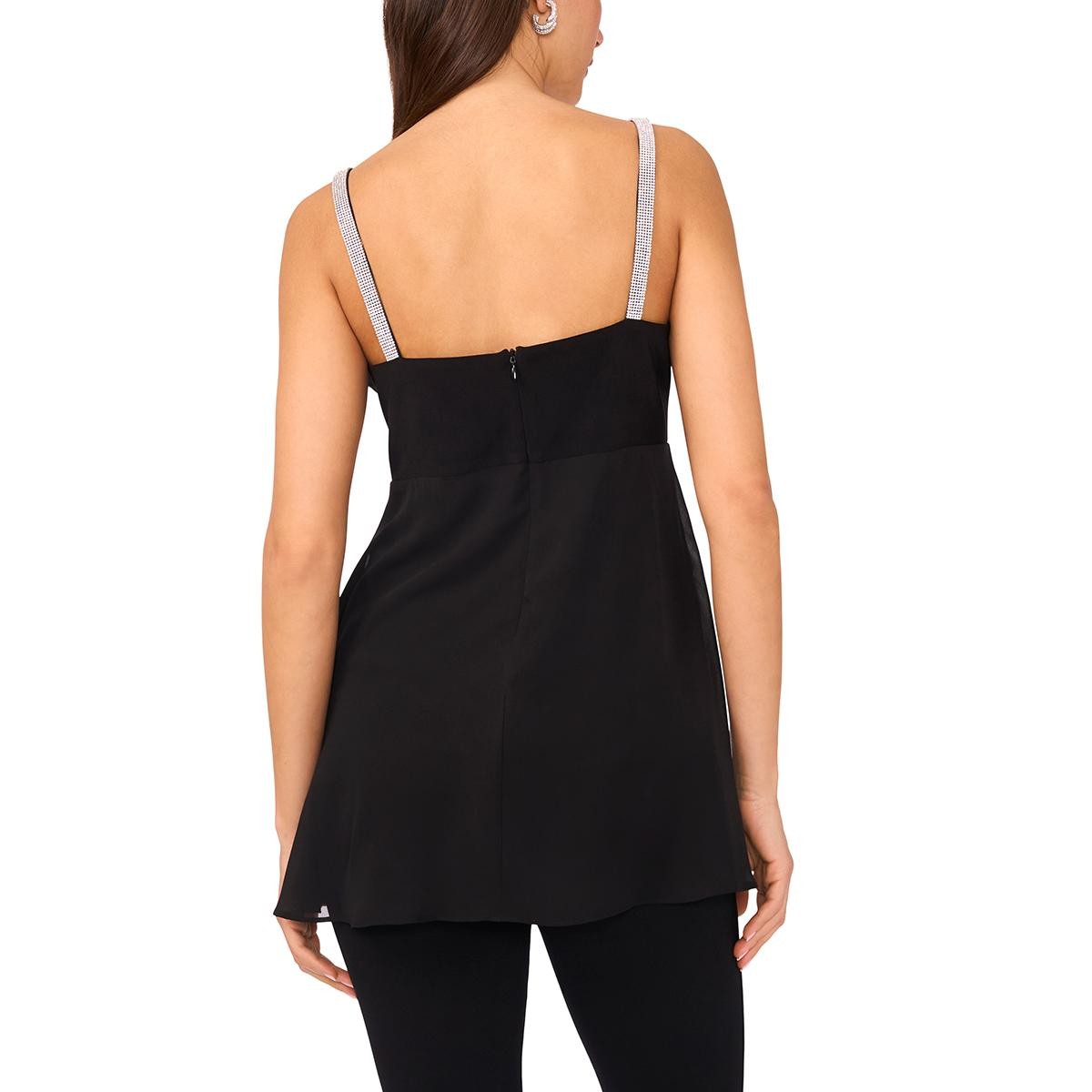 Msk Women's Rhinestone-Strap Overlay Tunic Top - Black
