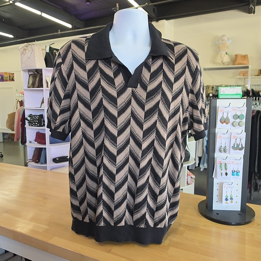 Jason Wu Size XL Black/Brown Preloved MENS Short Sleeve Shirt