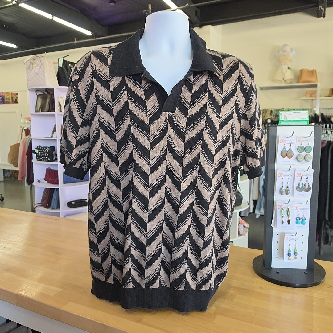 Jason Wu Size XL Black/Brown Preloved MENS Short Sleeve Shirt