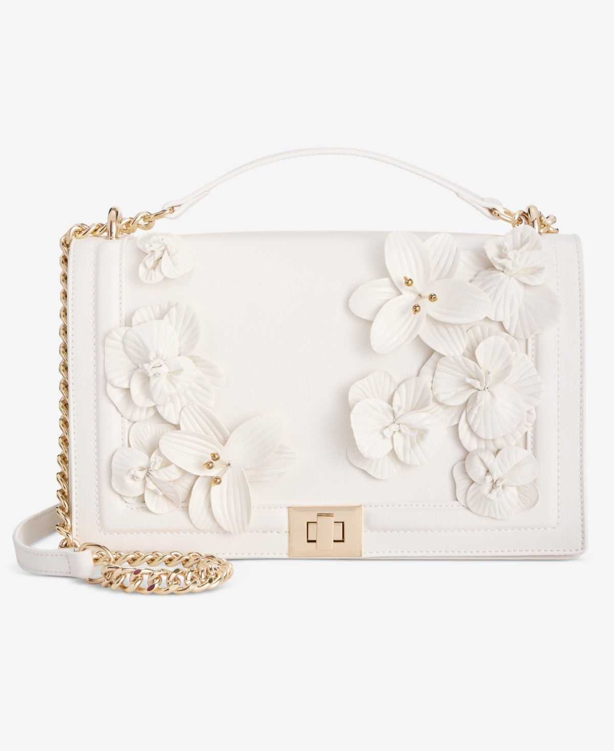 INC White Ajae Flap Floral Crossbody Satchel
