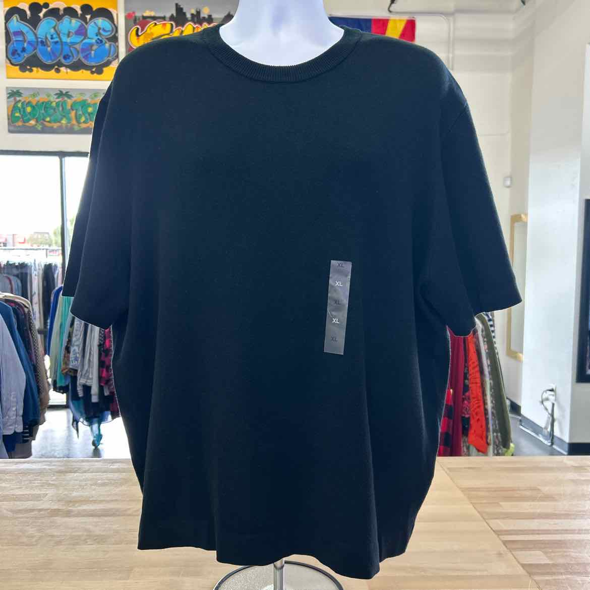 Mode of One Men's Relaxed-Fit Short-Sleeve Crewneck Sweater - Deep Black