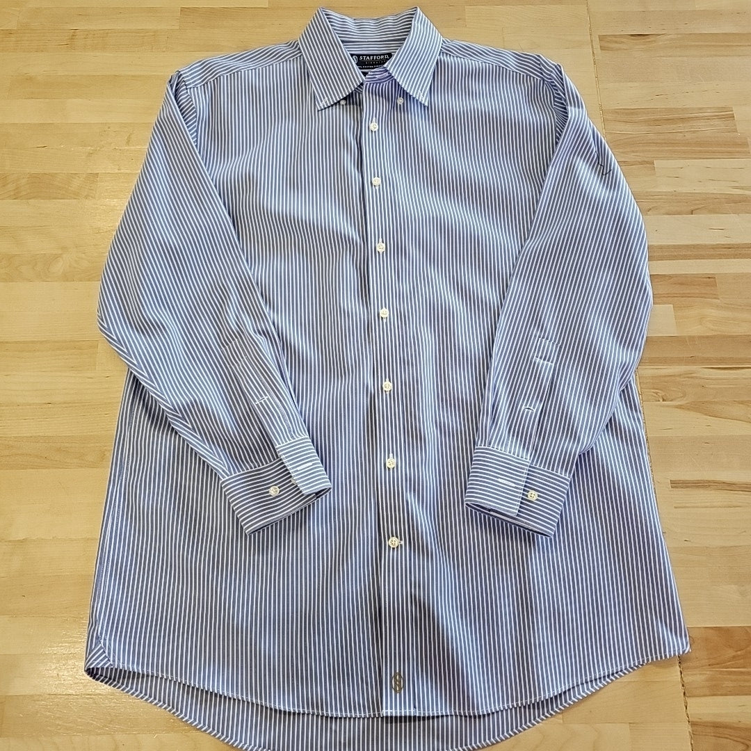 Stafford Size 32 Blue White MENS Button Down Shirt