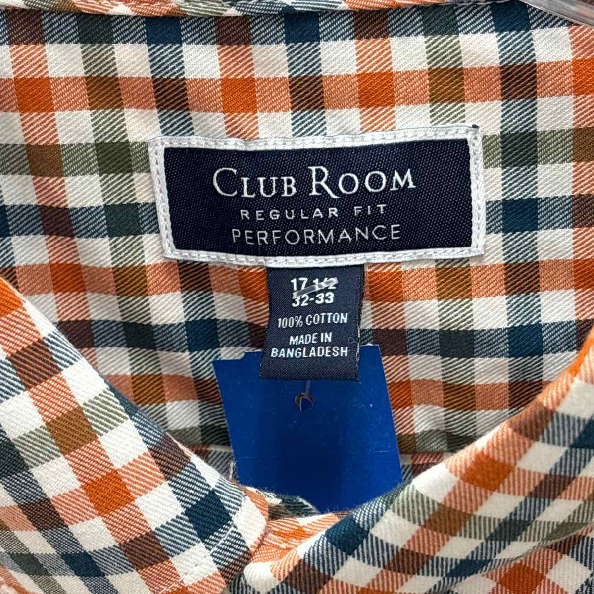Club Room Size 33 Men's Fashion Plaid Pattern Poplin Shirt