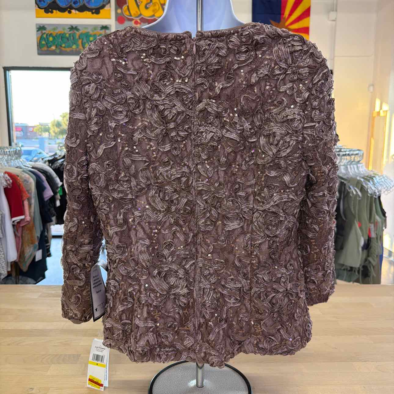 Alex Evenings Women's Soutache Lace 3/4-Sleeve Top - Mink