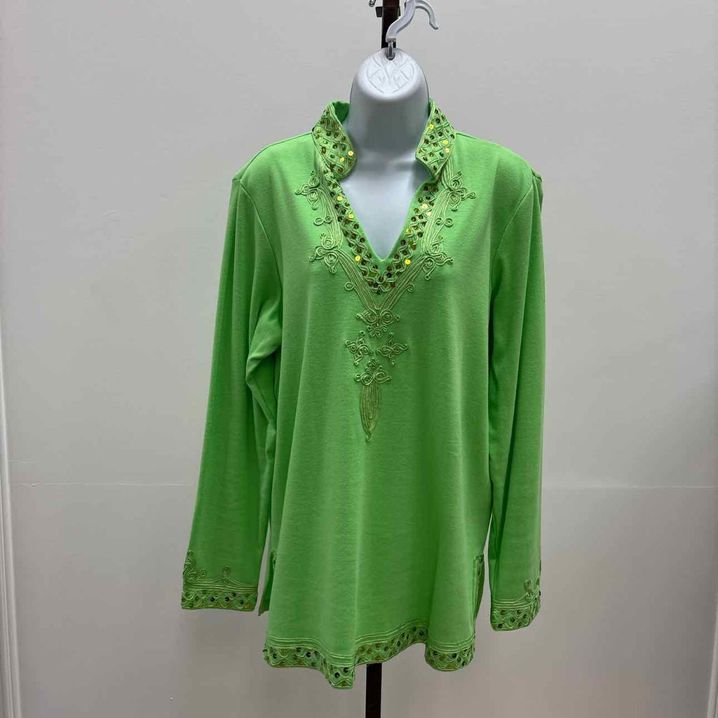 Quacker Factory Size L Green Cotton Preloved Tunic