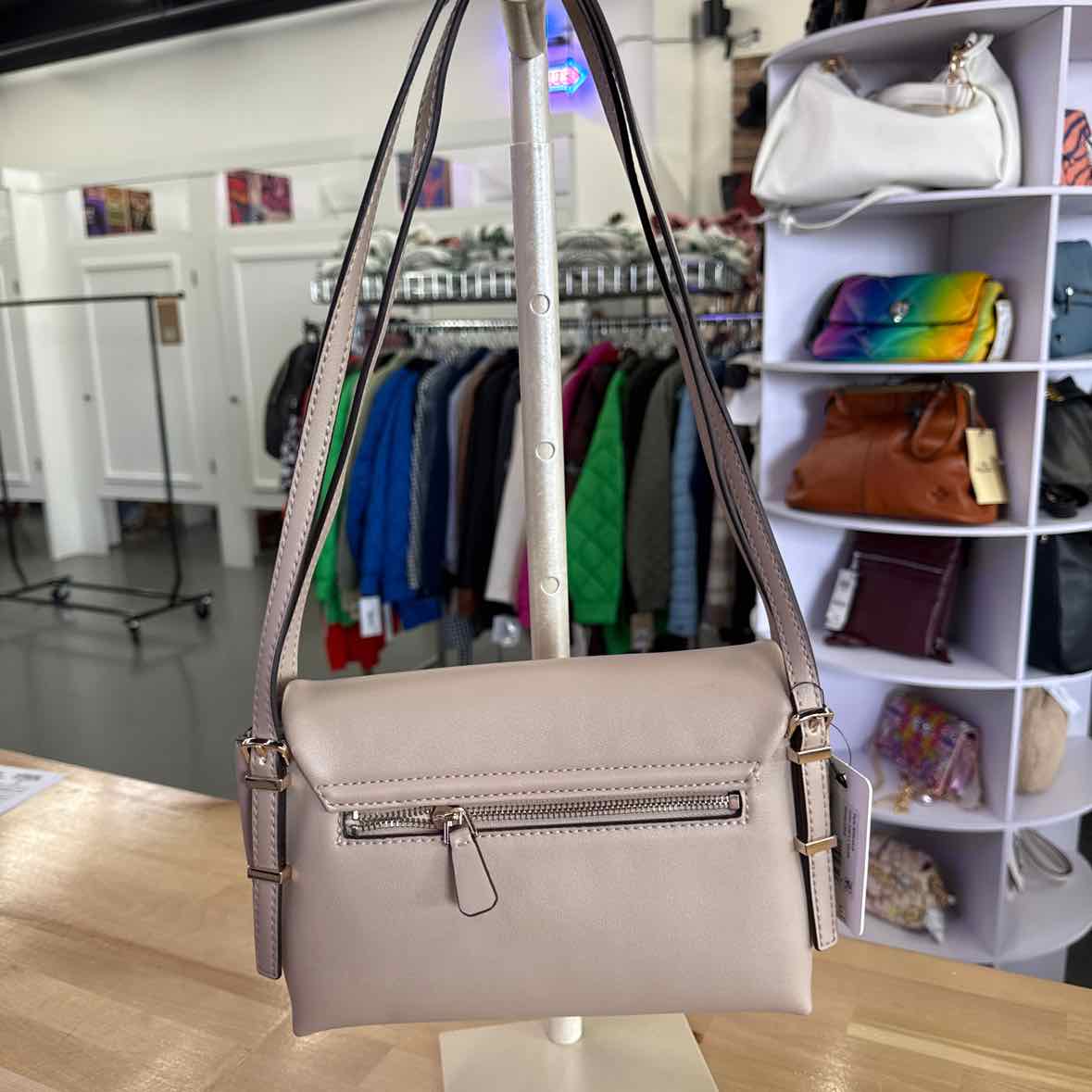 Guess Taupe Lefia Flap Shoulder Shoulder Handbag NWT