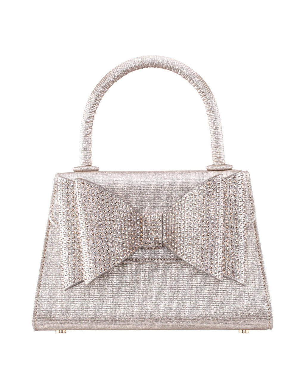 Nina Crystal Double Bow Handheld Satchel Bag - Platino