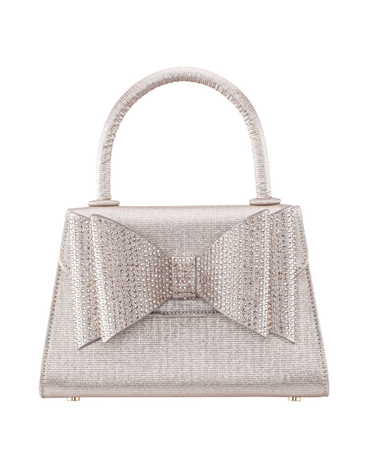Nina Crystal Double Bow Handheld Satchel Bag - Platino