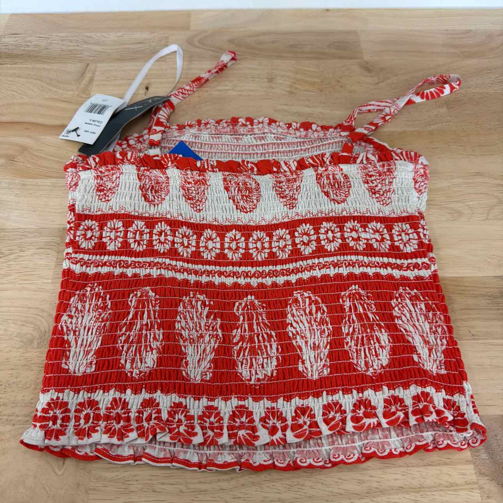BCX Size XS Printed Linen-Blend Top