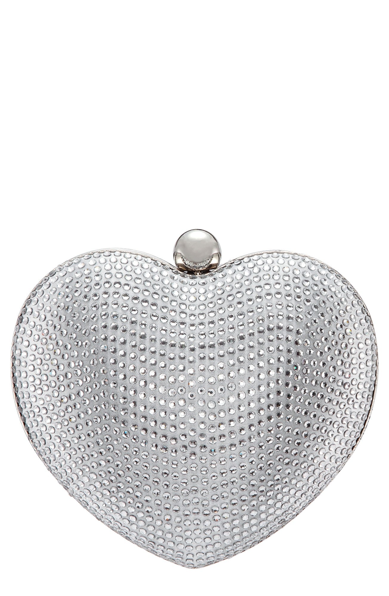 Nina Amorie Crystal Embellished Heart Minaudiere Clutch - Silver