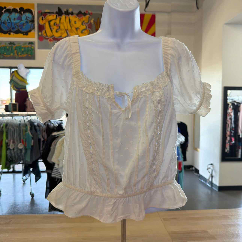 Self Esteem Juniors' Sweetheart Puff-Sleeve Top - White