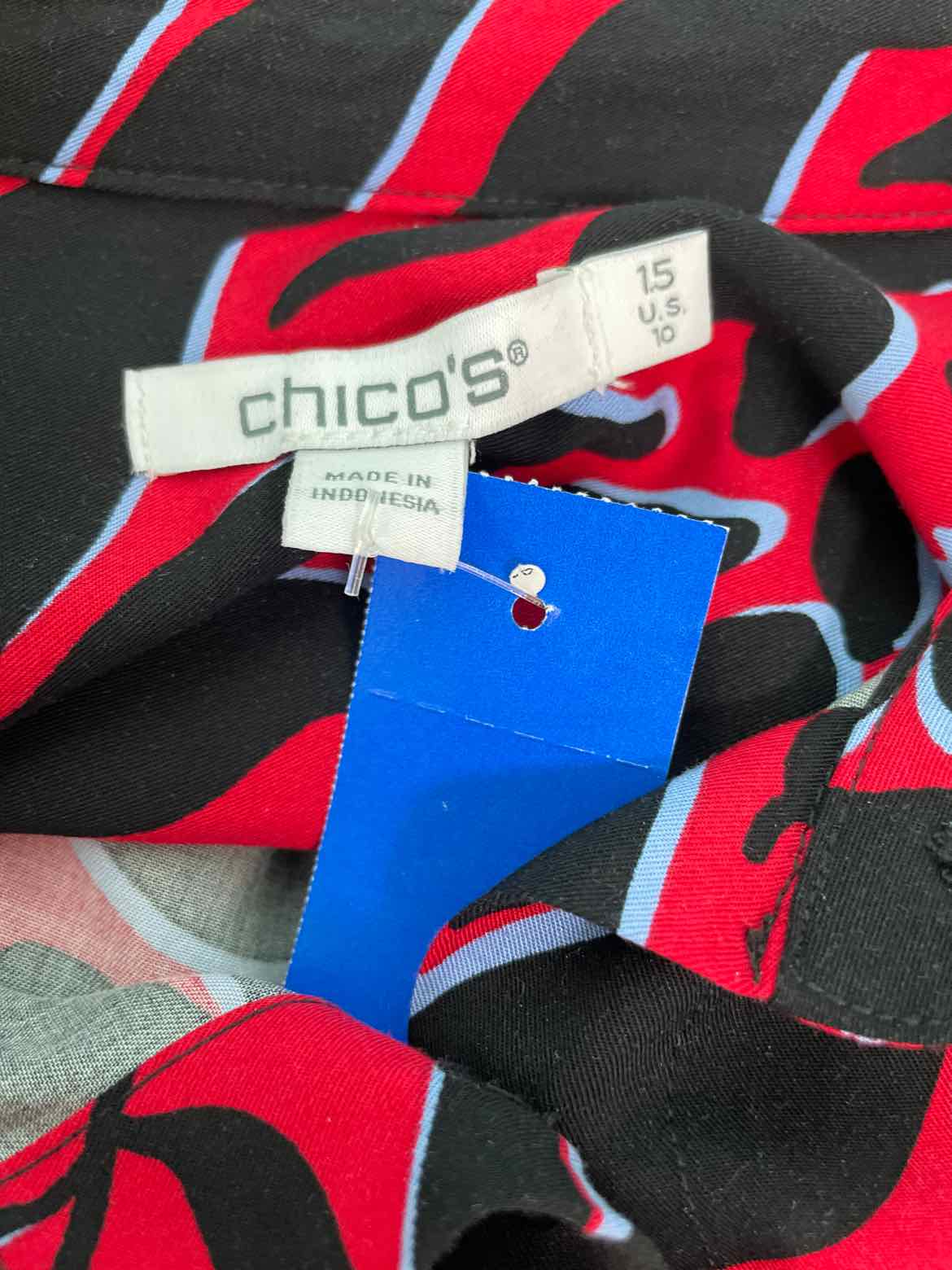 Chico's Size 1.50 (10) Red Black Blouse