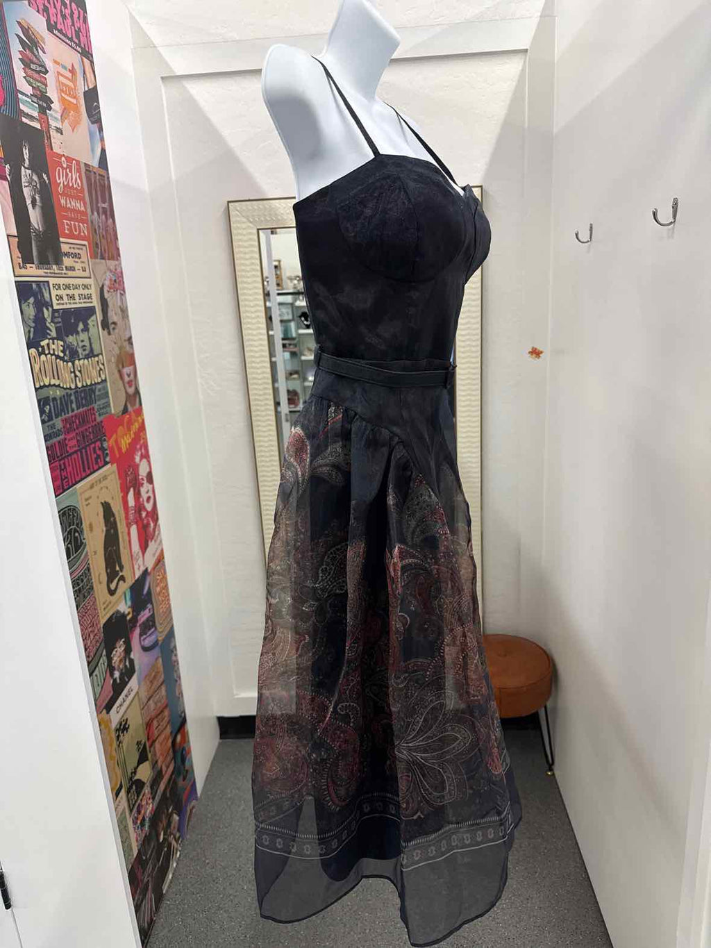 BCBG Size 4 Navy Sweetheart Neck Midi Dress NWOT