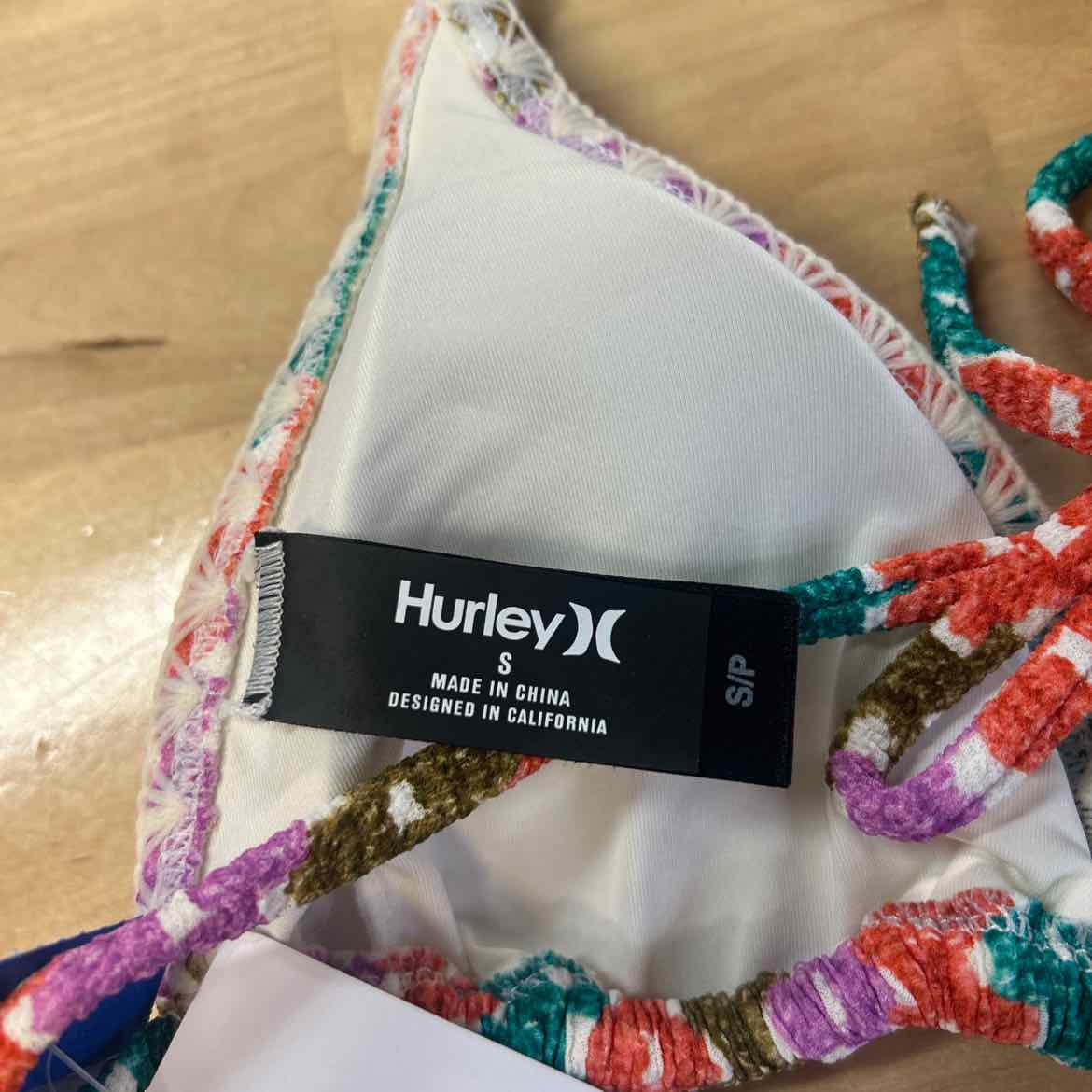 Hurley Size S Printed Stripe Crochet Scrunch Classic Tri Womens Bikini Top
