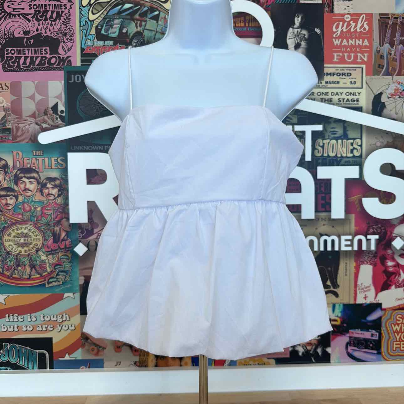 Madden Girl Size M Poplin Bubble Tank Top - Bright White