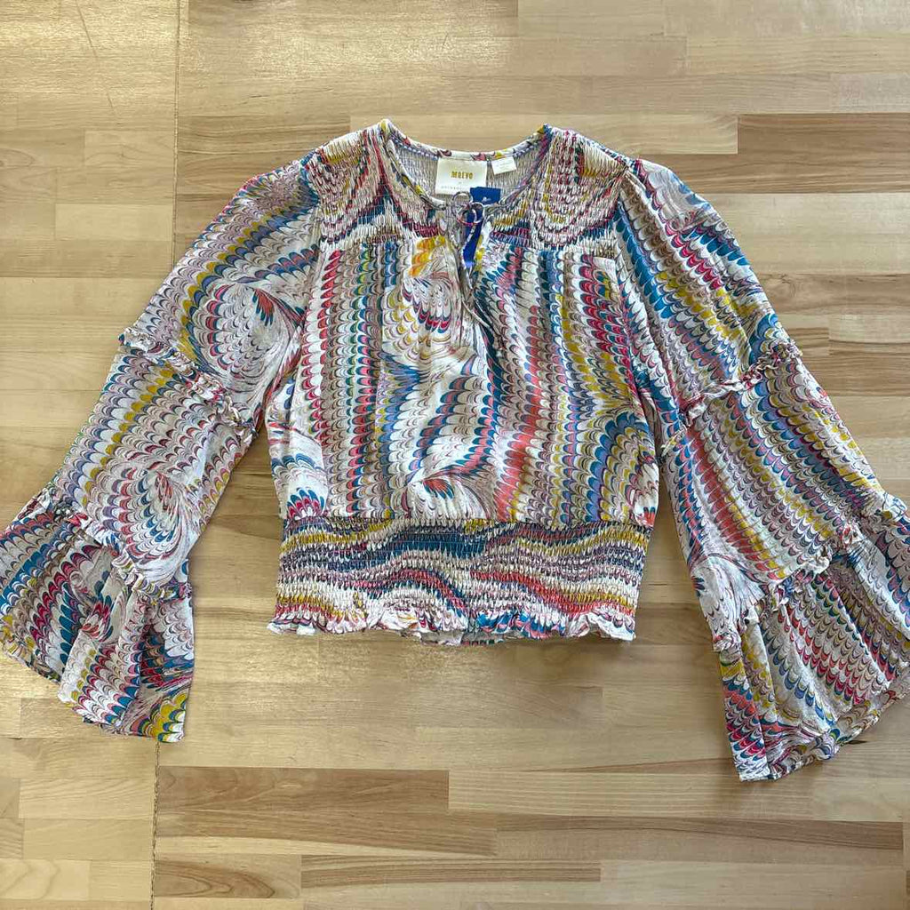 Maeve by Anthropologie Size XS Red Yellow Blue Blouse With Bell sleeves
