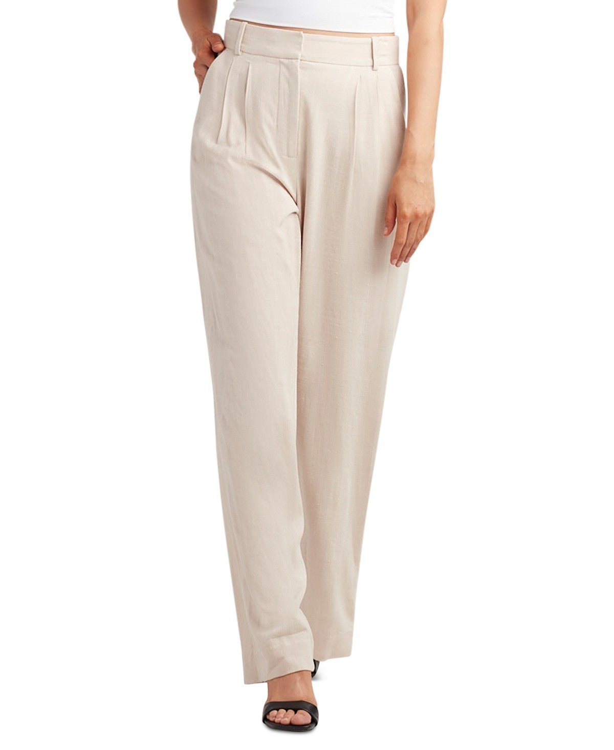 Bcx Juniors' Pleat-Front Mid-Rise Wide-Leg Pants - Sand