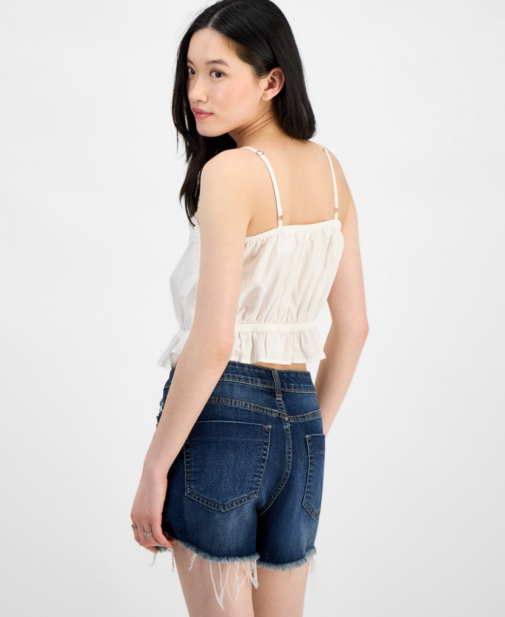 Self E Size M Lace-Trim Embroidered Peplum Tank Top