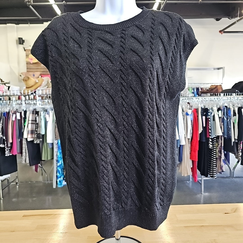 Calvin Klein Size L Black Cable-Knit Metallic Sweater Vest NWT