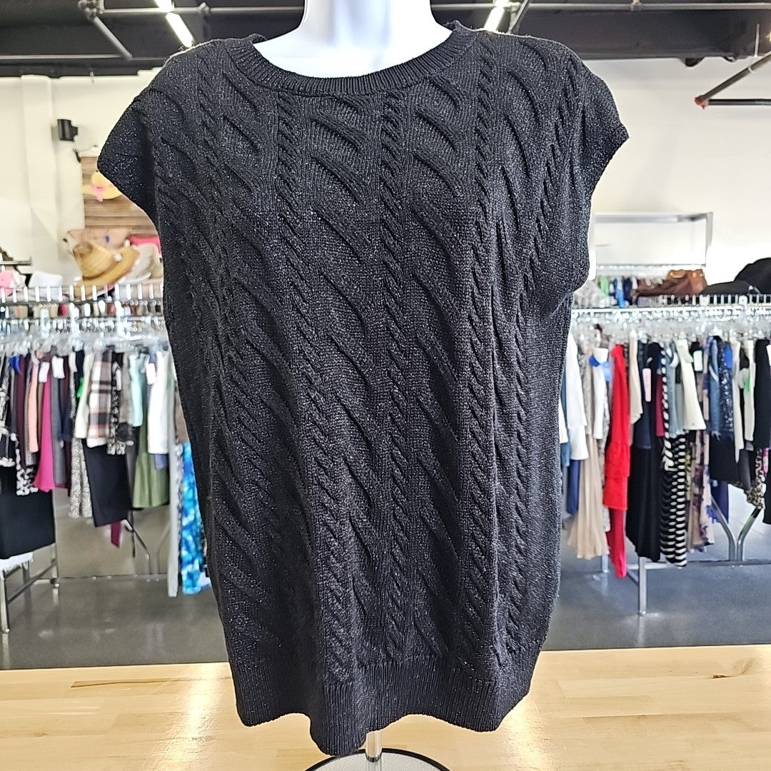 Calvin Klein Size L Black Cable-Knit Metallic Sweater Vest NWT