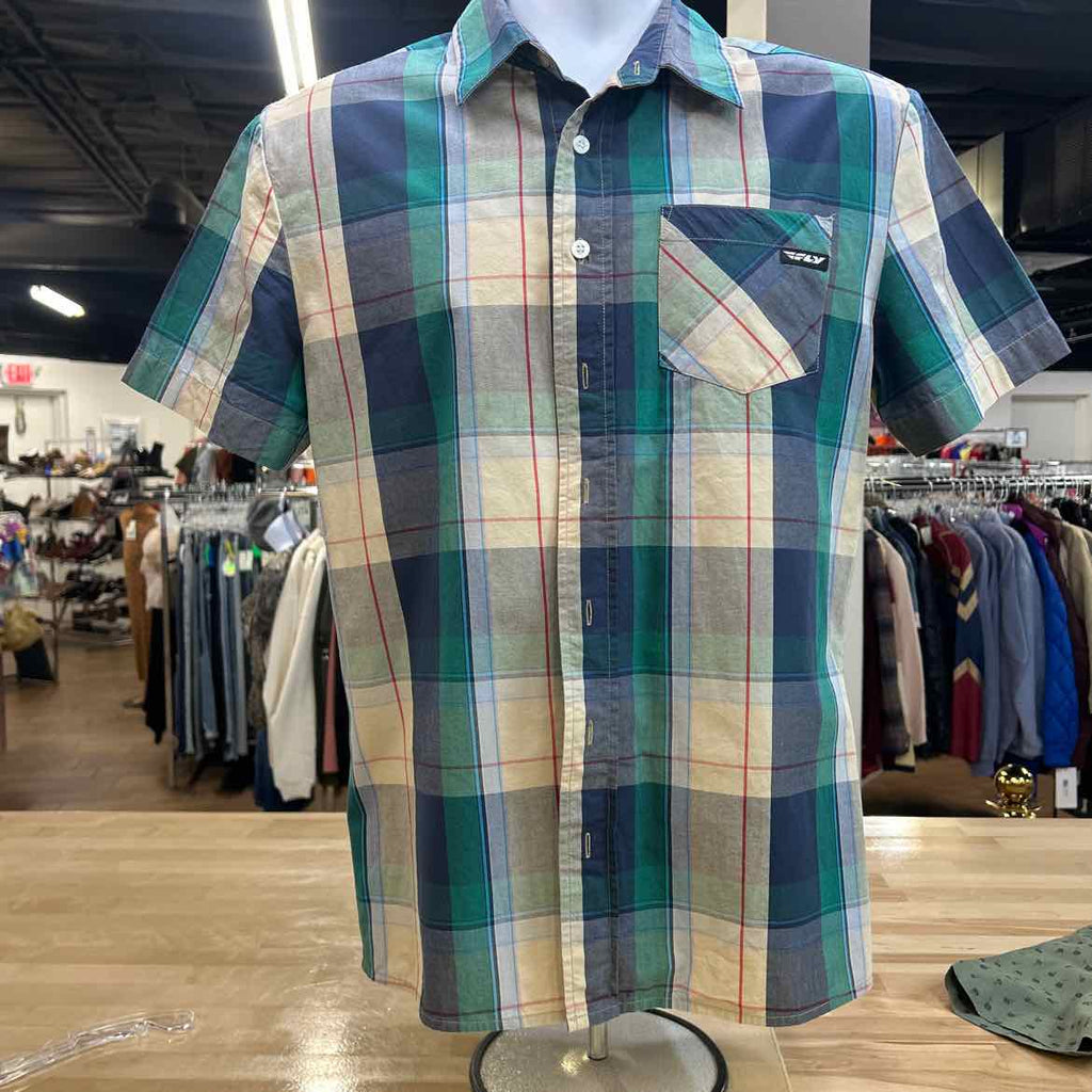 Fly Racing Size M Green Preloved MENS Button Down Shirt