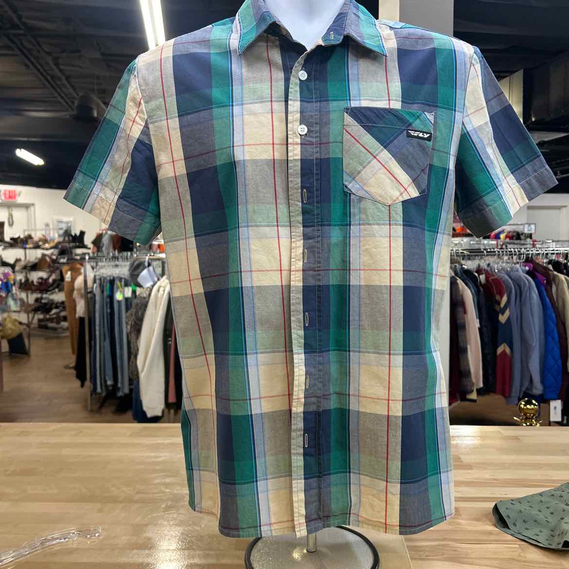 Fly Racing Size M Green Preloved MENS Button Down Shirt