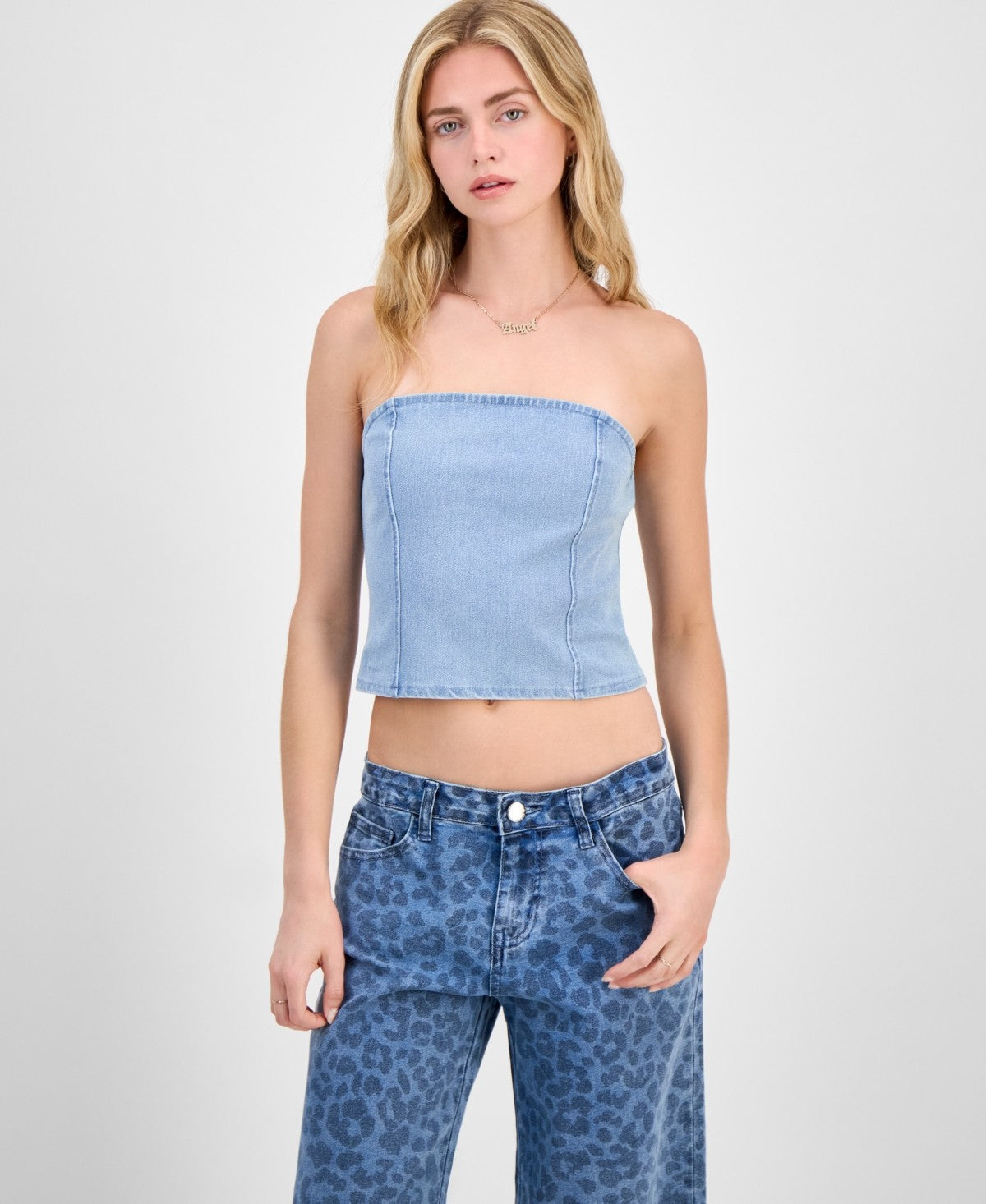 Madden Girl Size L Denim Tube Top - Light Wash