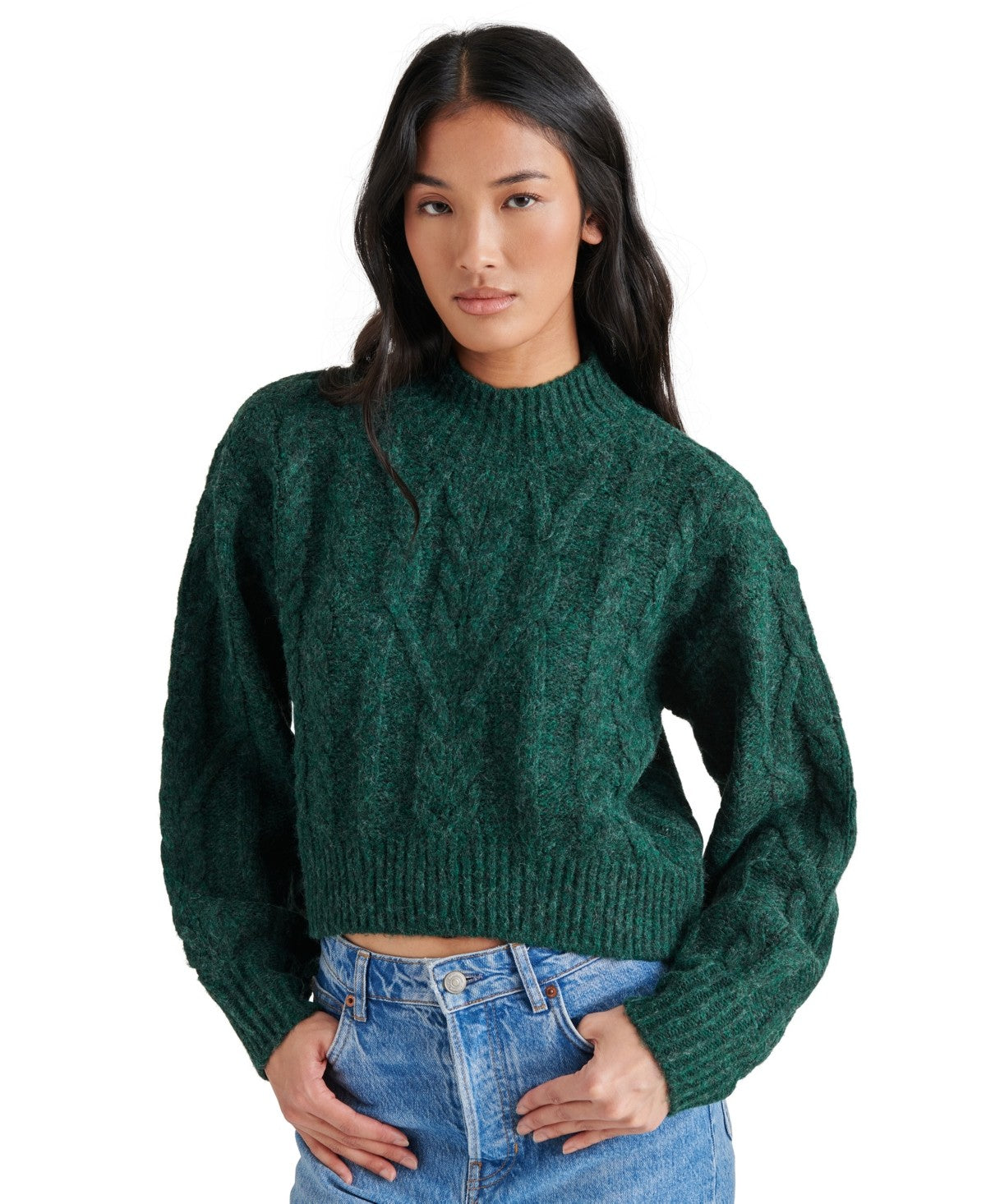 Steve Madden Women's Marcie Cable-Knit Mock-Neck Sweater - Winter Pine