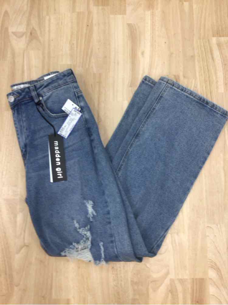 Madden Girl Size 5 Super High Rise Distressed 90s Wide Leg Jeans - Medium Wash