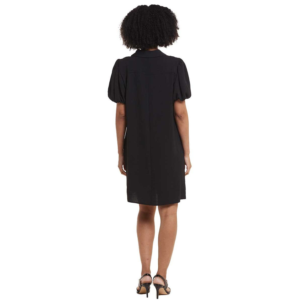 Msk Women's Collared Zip-Neck Puff-Sleeve Dress - Black 001