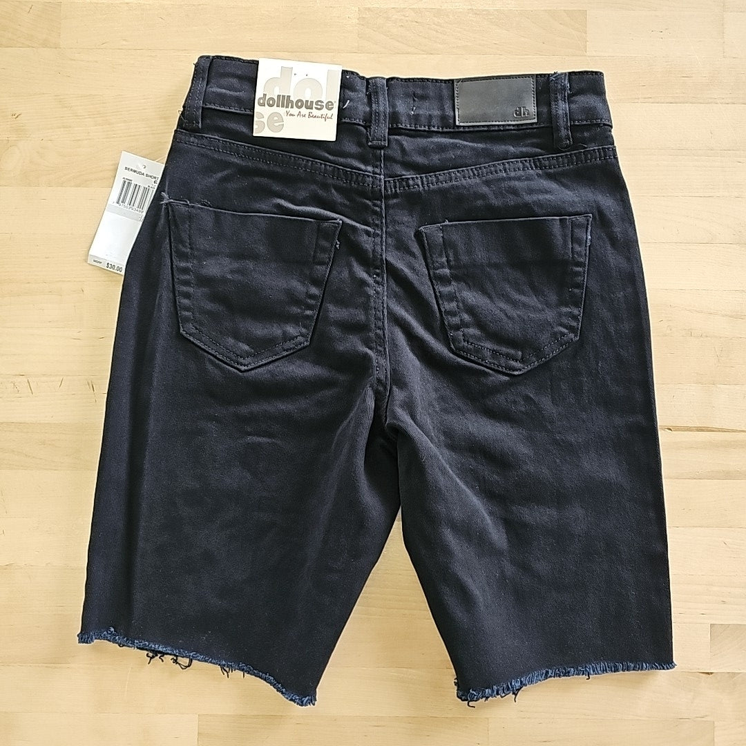 Dollhouse Juniors' High-Rise Frayed Bermuda Shorts - Black - 1/2