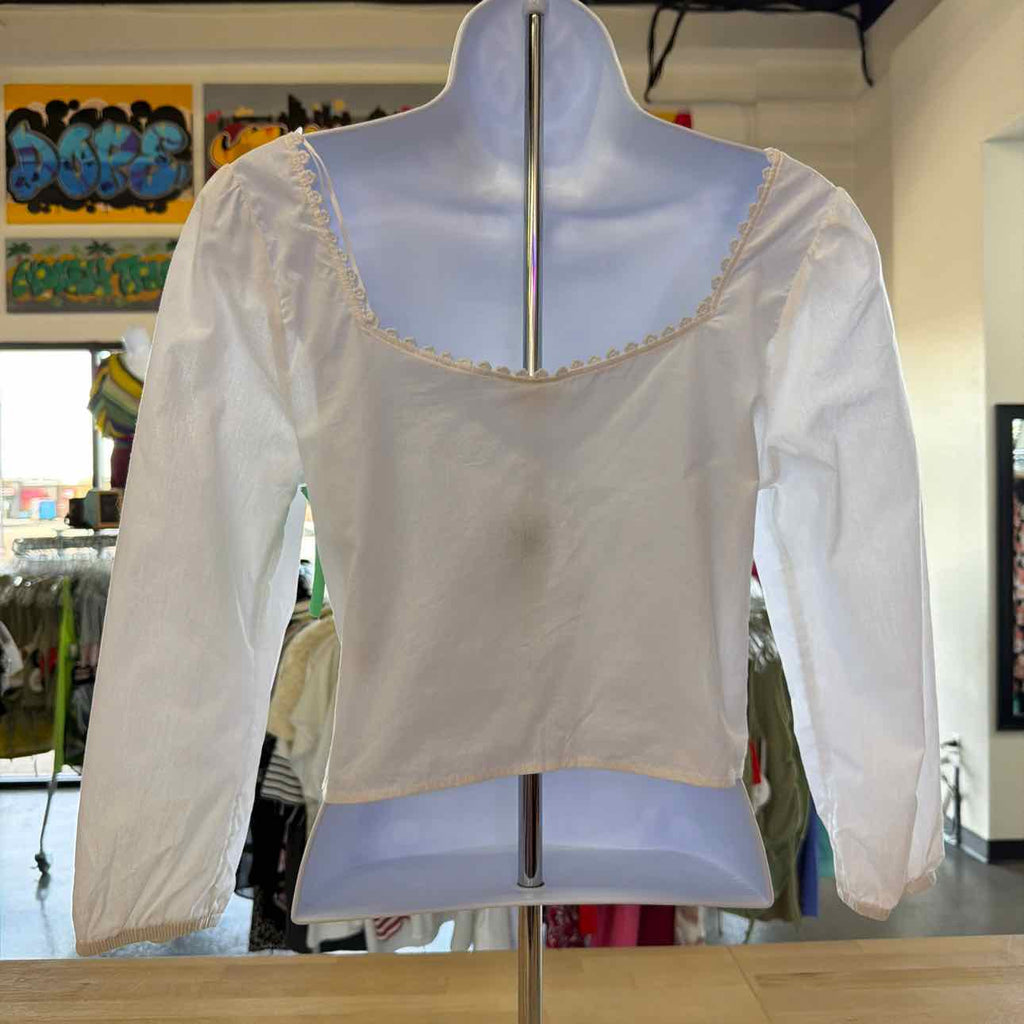 Self Esteem SZ S Juniors' Tie-Front Eyelet Top - White