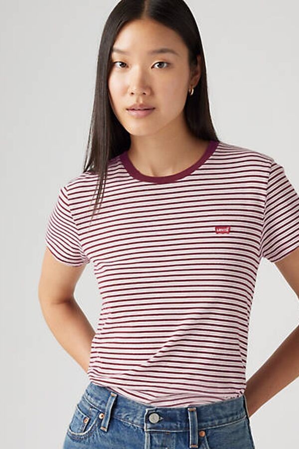 Levi's Premium Women's the Perfect Crewneck Cotton T-Shirt - Anita Stripe Zinfan