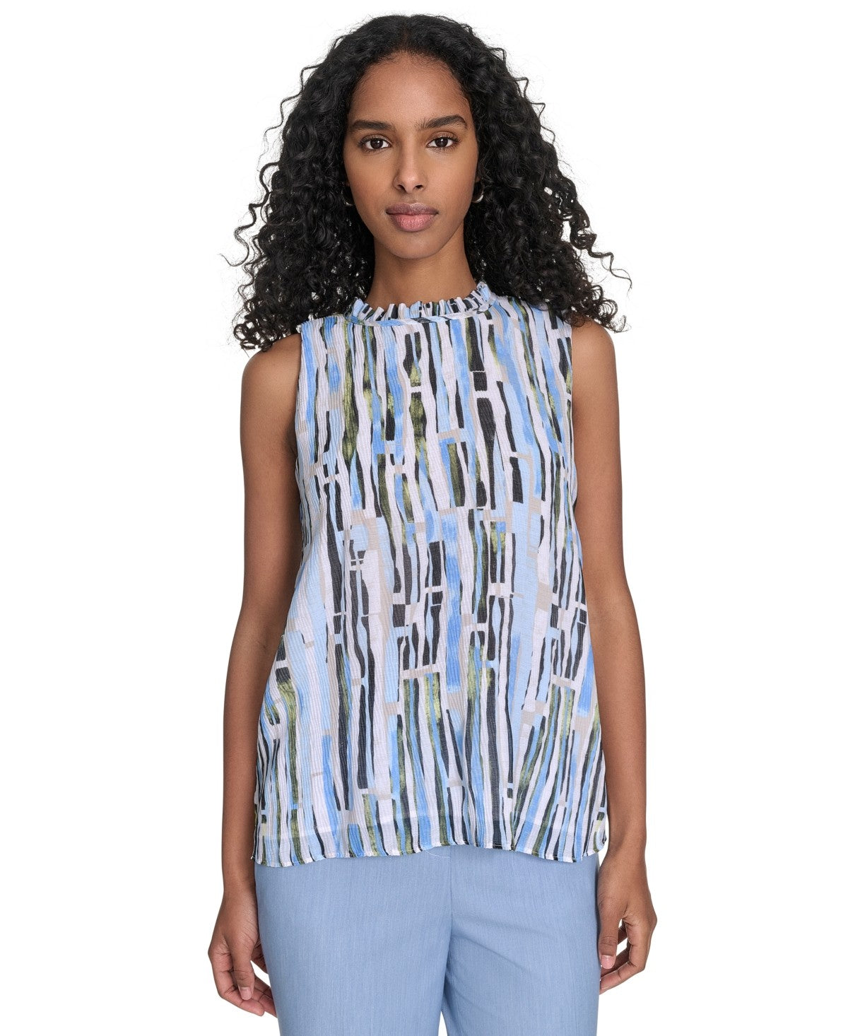 Calvin Klein Size XL Sleeveless Printed Top - Light Sky Multi