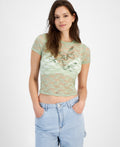 Ultra Flirt Juniors' Graphic Lace Tee - Desert Sage