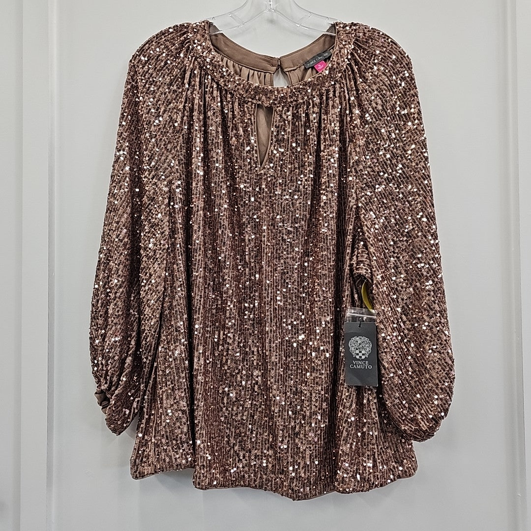 Vince Camuto Size XL Brown Sequined Blouse