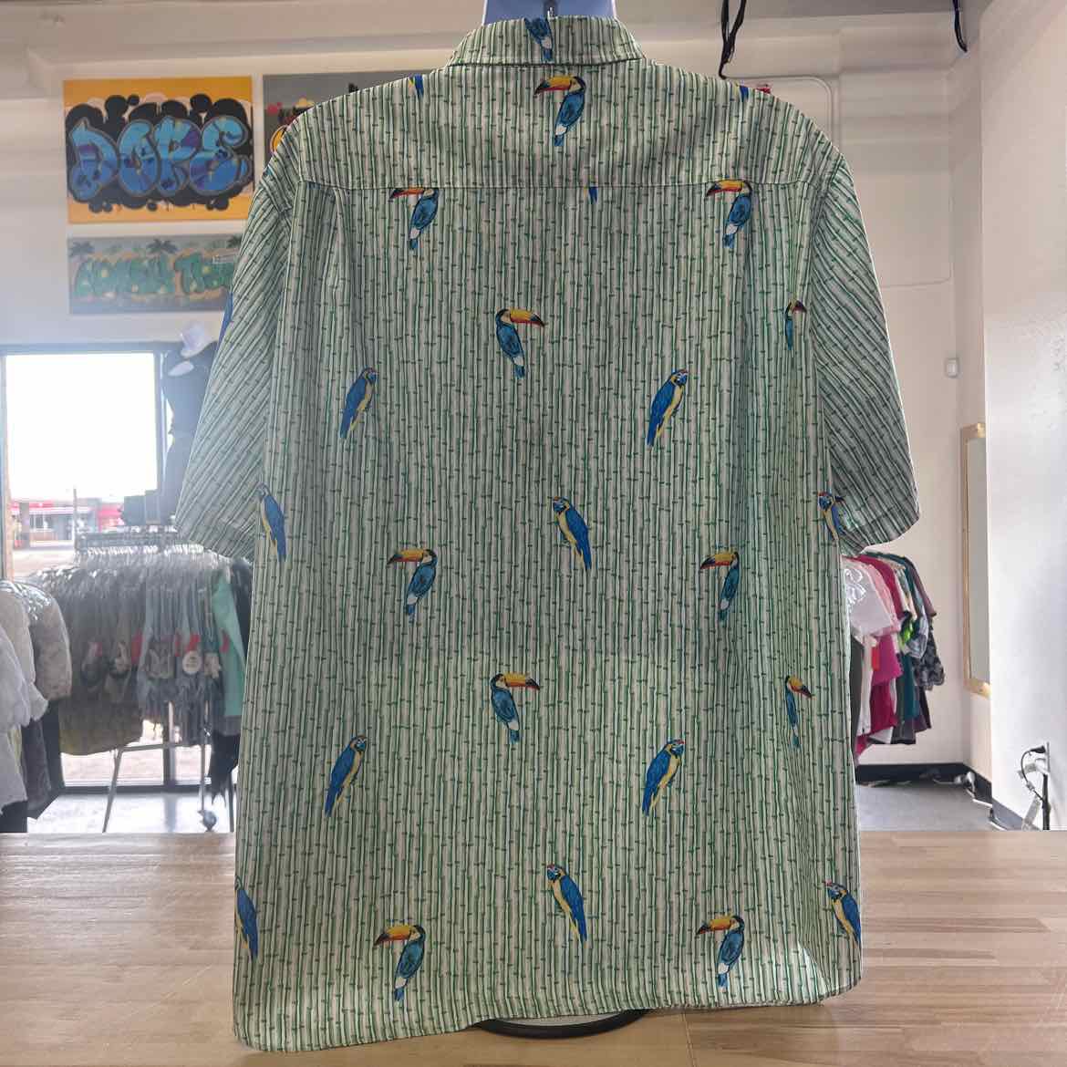 Caribbean Size XXL Green Print Preloved MENS Short Sleeve Shirt