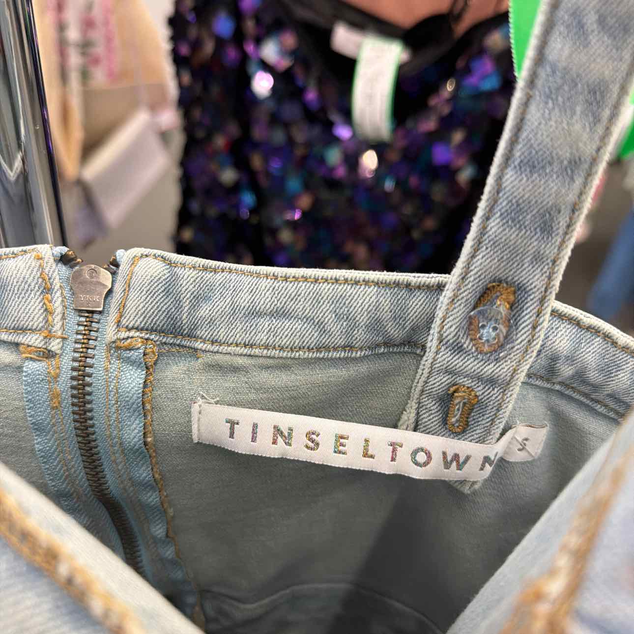 Tinseltown Juniors' Wide-Leg Square-Neck Tie-Front Cargo Jumpsuit - Bayside Wash
