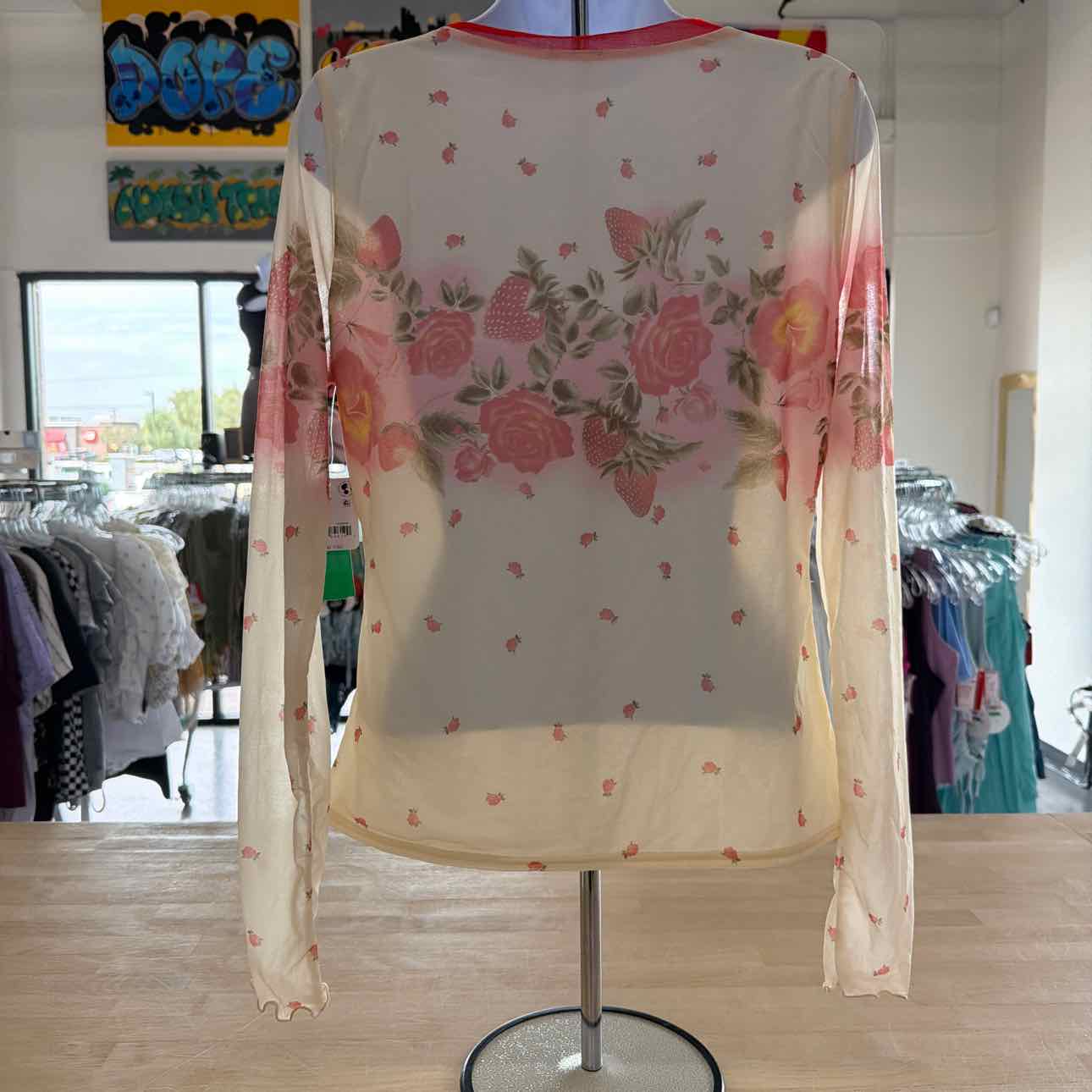 Free People Size M cream & red New Blouse LS