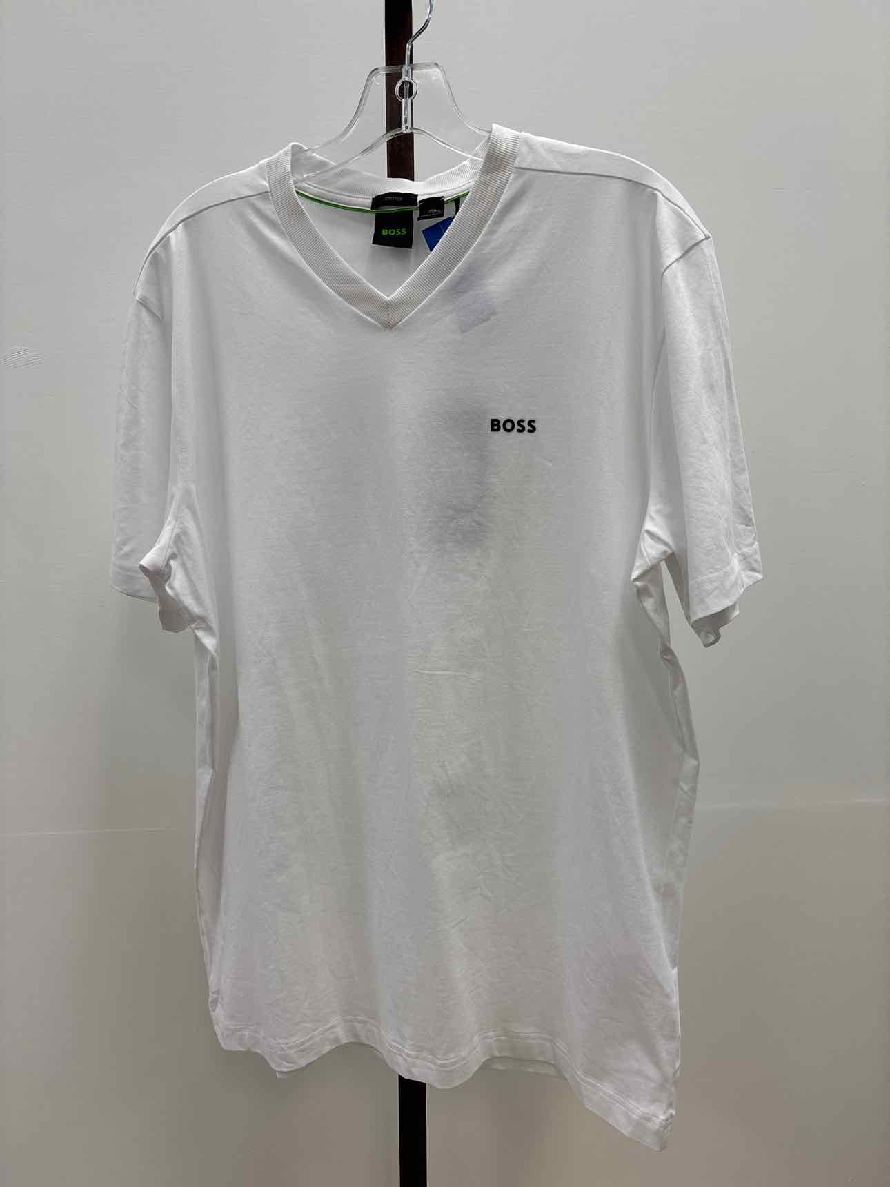 BOSS Size L White Stretch-cotton Regular-fit T-shirt with Contrast Logo