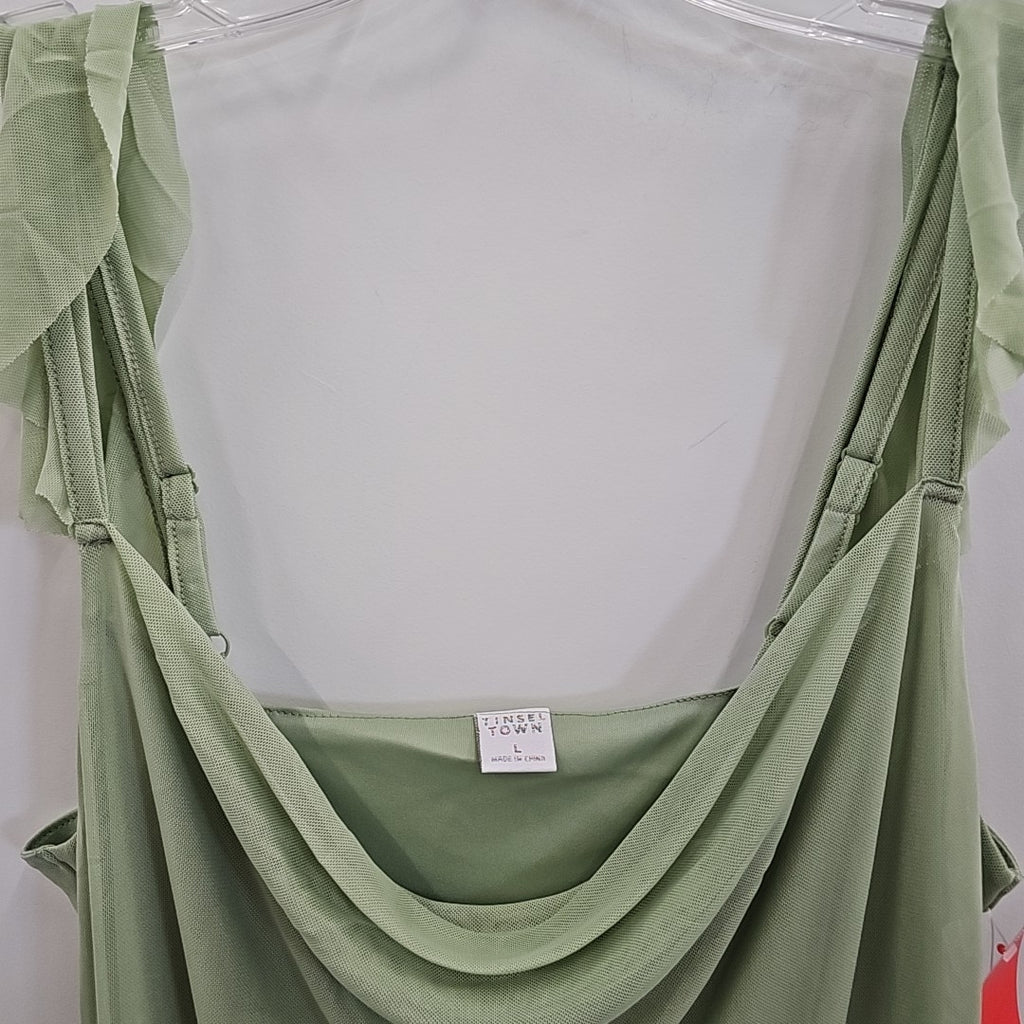 Tinseltown Juniors' Mesh Ruffle MIDI Dress - Fresh Sage