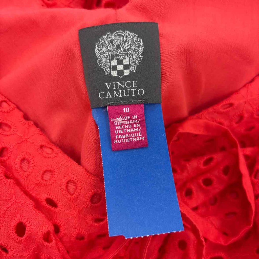 Vince Camuto Size 10 V-Neck Short-Puff-Sleeve Eyelet Dress