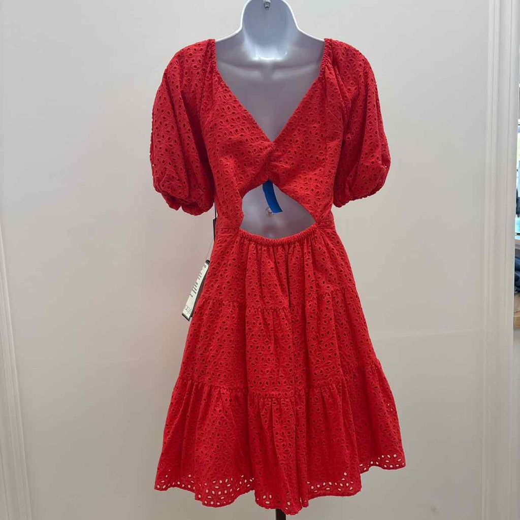 Vince Camuto Size 12 V-Neck Short-Puff-Sleeve Eyelet Dress