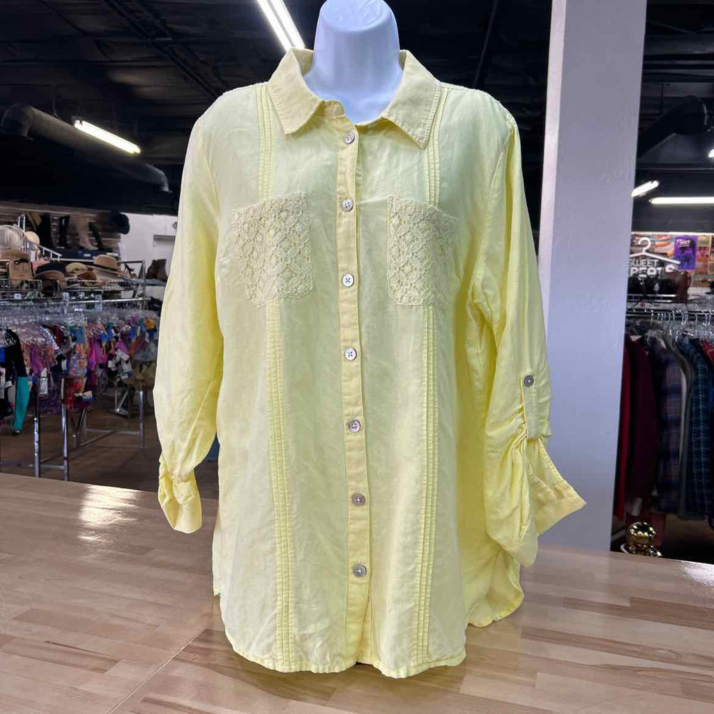Soft Surroundings Size L Yellow Preloved Button Down LS