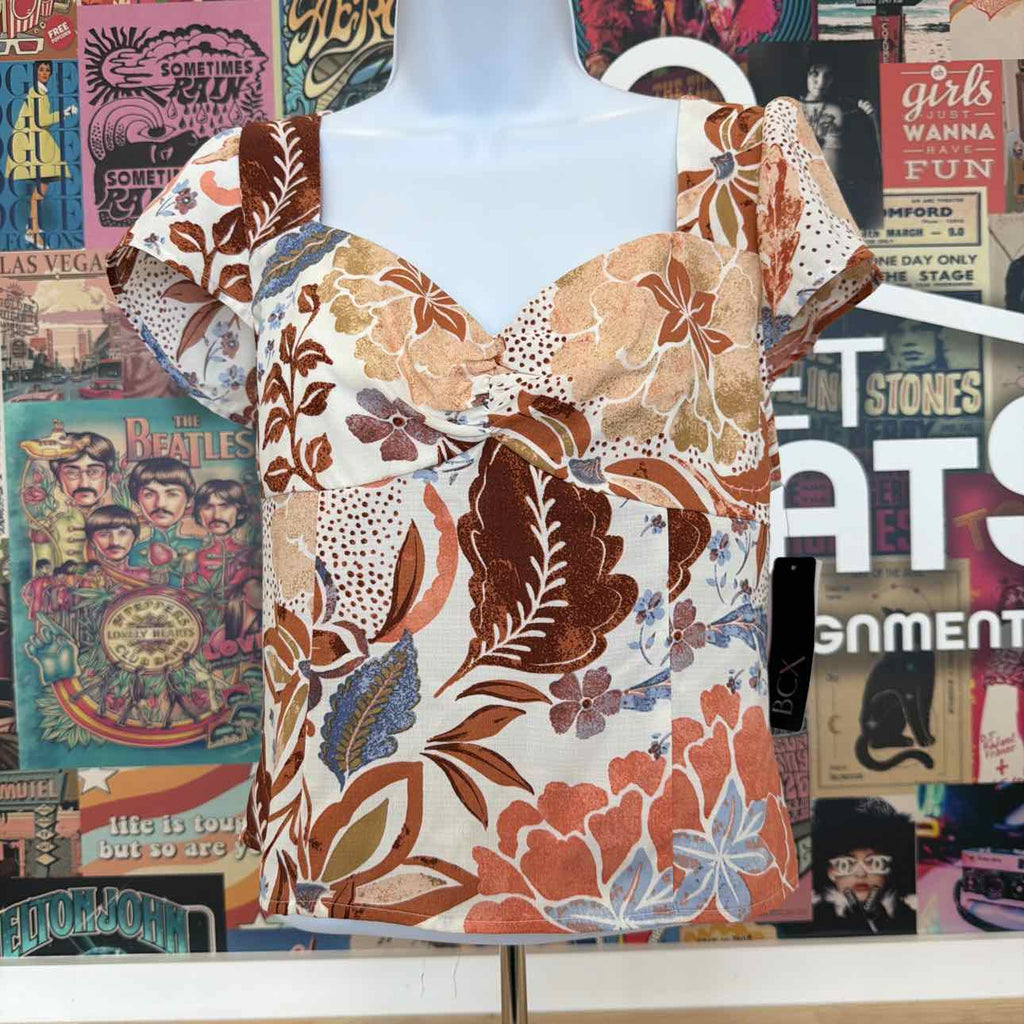 BCX Size L Sweetheart-Neck Cap-Sleeve Top