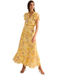 1.State Women's Tiered Floral-Print Flutter-Sleeve Maxi Dress - Lemon Meringue