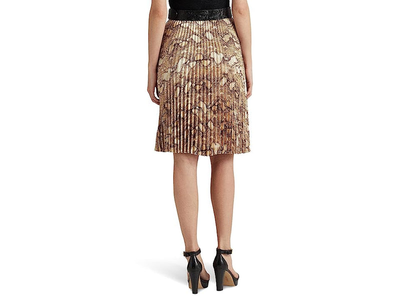 Lauren Ralph Lauren Size 6 Brown Snake Print Pleated Skirt NWT