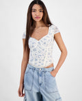 hippie rose Size XS Corset Short-Sleeve Mesh Top - White Floral